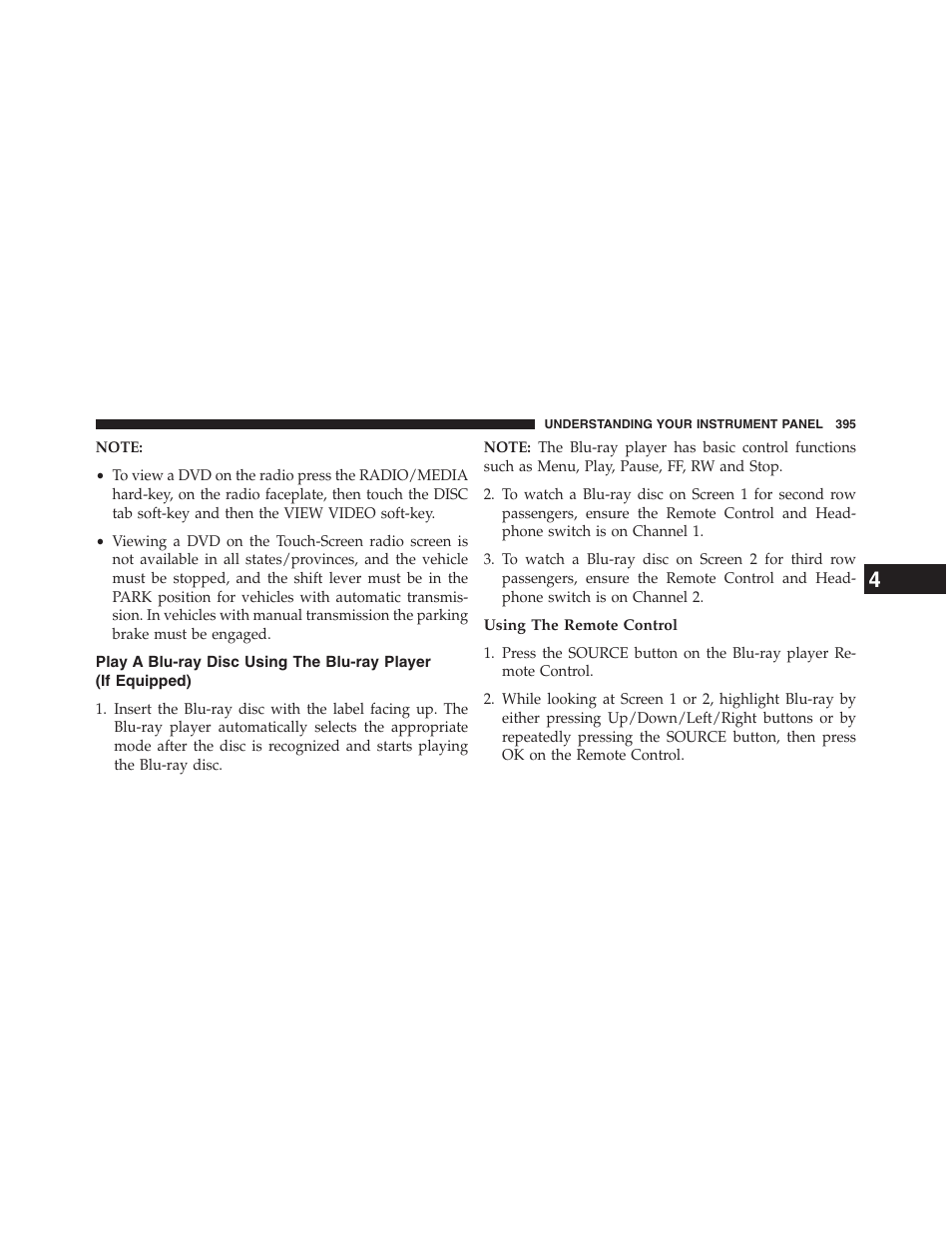 Using the remote control, Play a blu-ray disc using the blu-ray player, If equipped) | Dodge 2013 Grand_Caravan - Owner Manual User Manual | Page 397 / 683