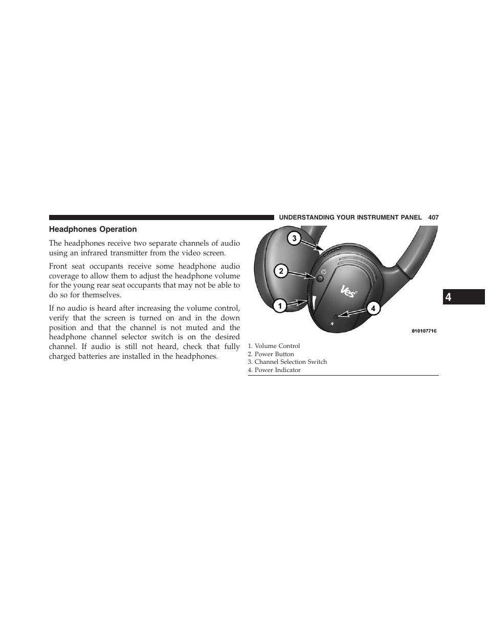 Headphones operation | Dodge 2013 Grand_Caravan - Owner Manual User Manual | Page 409 / 683