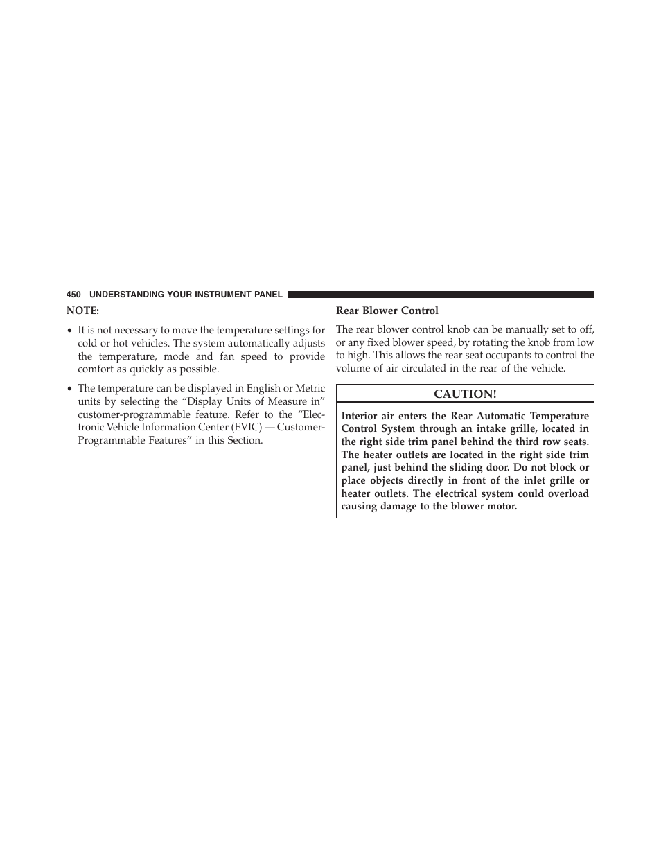 Rear blower control | Dodge 2013 Grand_Caravan - Owner Manual User Manual | Page 452 / 683