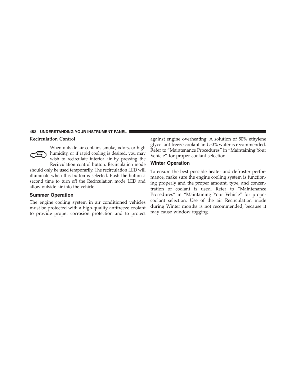 Summer operation, Winter operation | Dodge 2013 Grand_Caravan - Owner Manual User Manual | Page 454 / 683