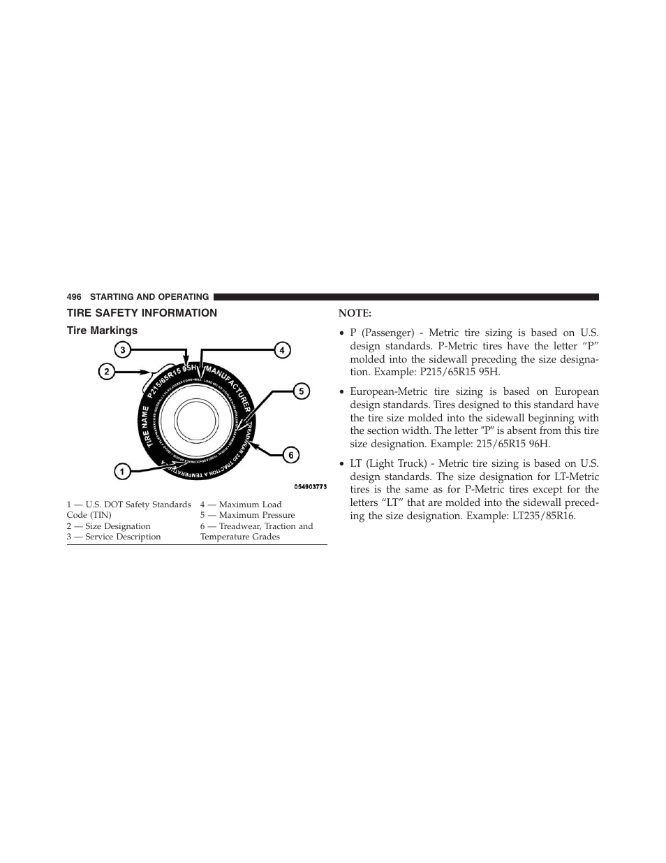 Tire safety information, Tire markings | Dodge 2013 Grand_Caravan - Owner Manual User Manual | Page 498 / 683