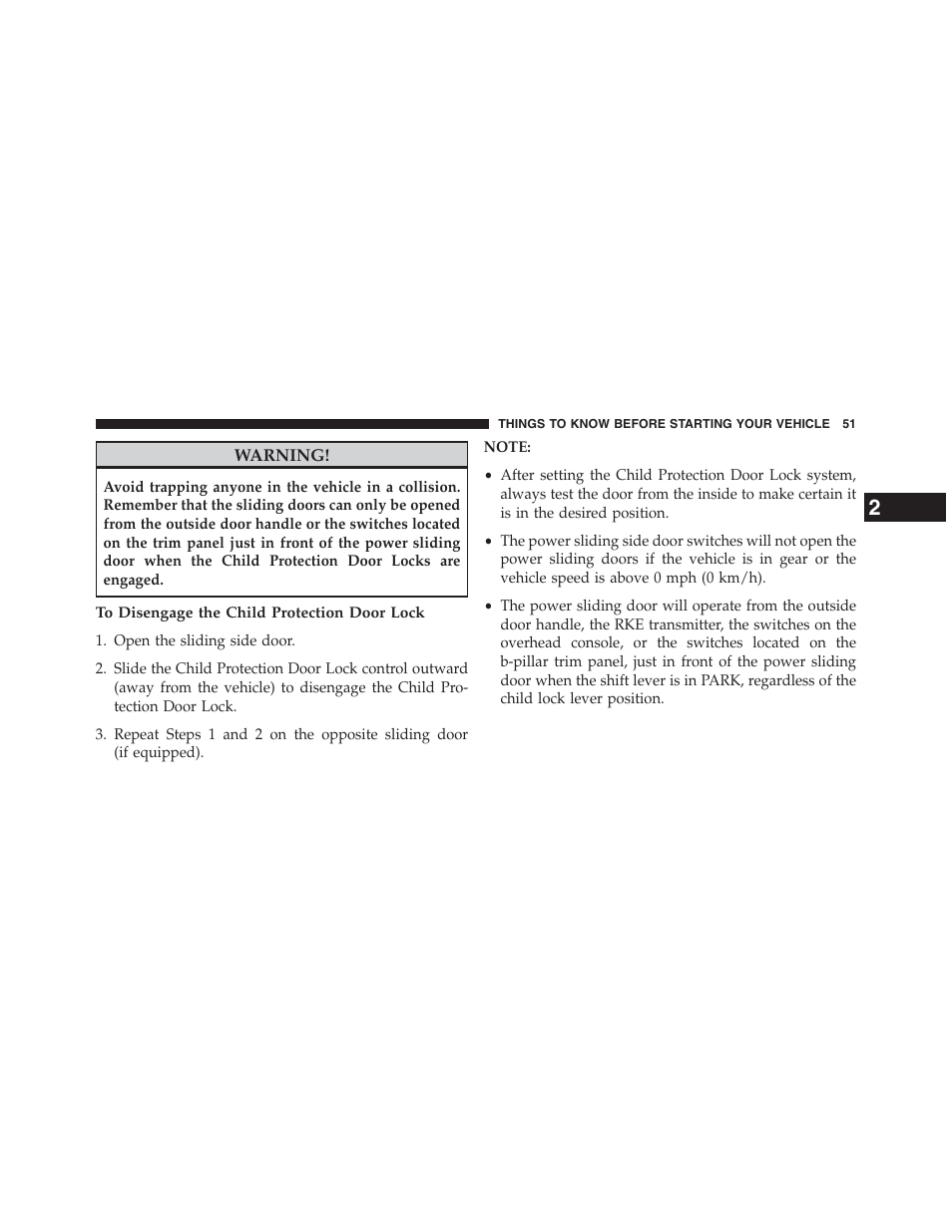 To disengage the child protection door lock | Dodge 2013 Grand_Caravan - Owner Manual User Manual | Page 53 / 683