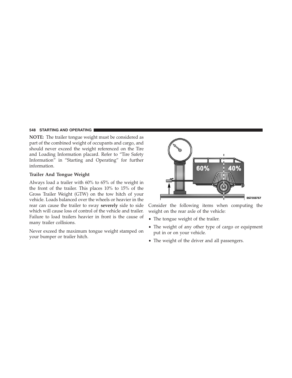 Trailer and tongue weight | Dodge 2013 Grand_Caravan - Owner Manual User Manual | Page 550 / 683