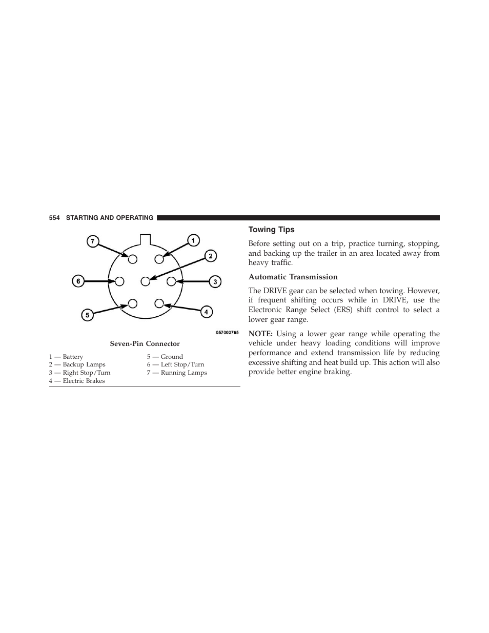 Towing tips, Automatic transmission | Dodge 2013 Grand_Caravan - Owner Manual User Manual | Page 556 / 683