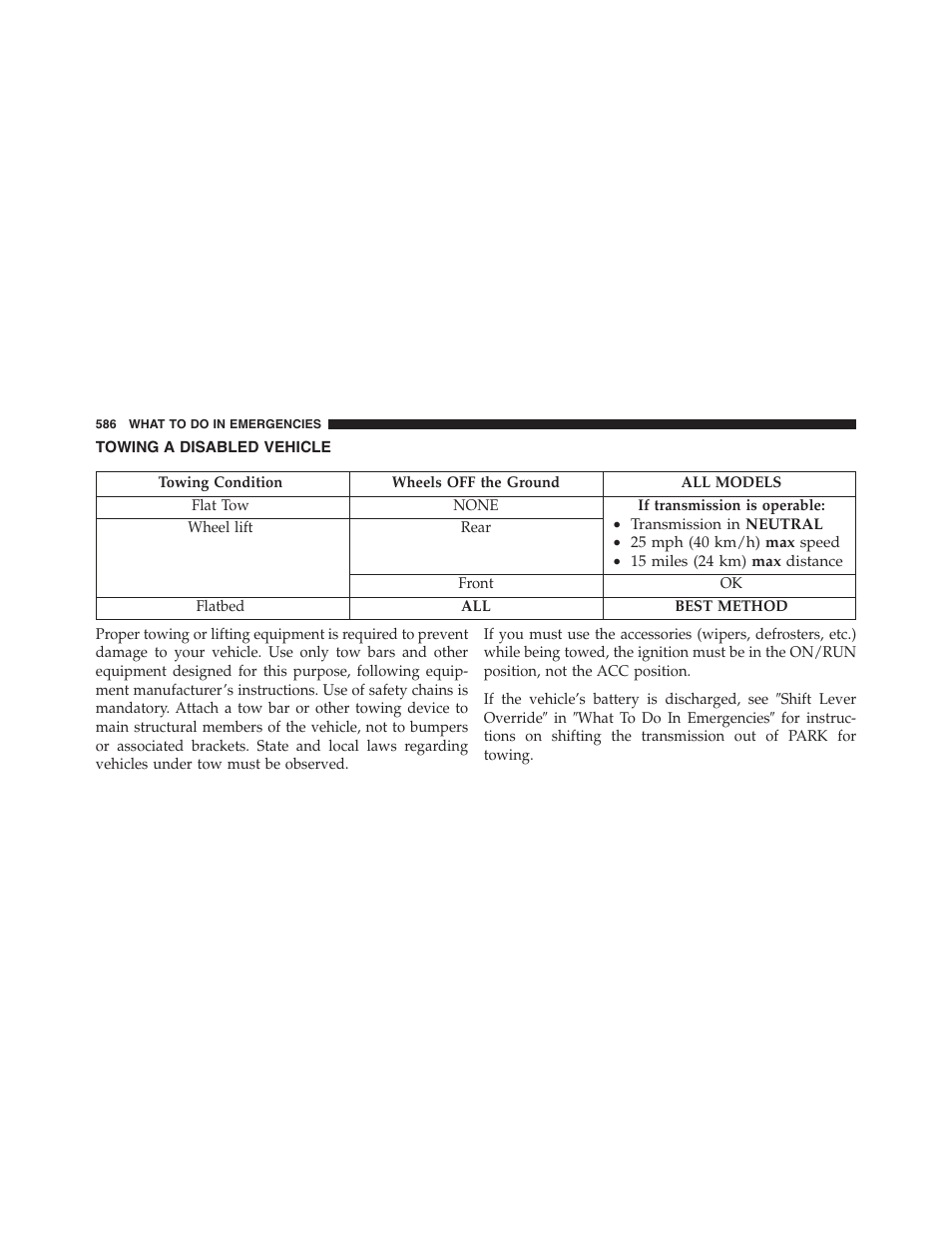 Towing a disabled vehicle | Dodge 2013 Grand_Caravan - Owner Manual User Manual | Page 588 / 683