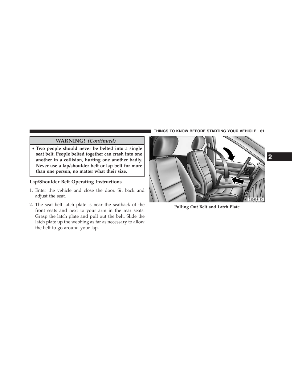 Lap/shoulder belt operating instructions | Dodge 2013 Grand_Caravan - Owner Manual User Manual | Page 63 / 683