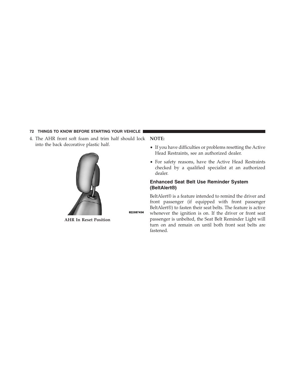 Enhanced seat belt use reminder system, Beltalert®) | Dodge 2013 Grand_Caravan - Owner Manual User Manual | Page 74 / 683
