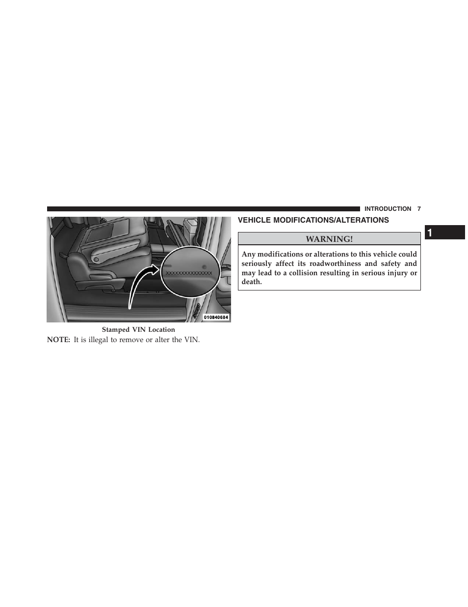 Vehicle modifications/alterations | Dodge 2013 Grand_Caravan - Owner Manual User Manual | Page 9 / 683