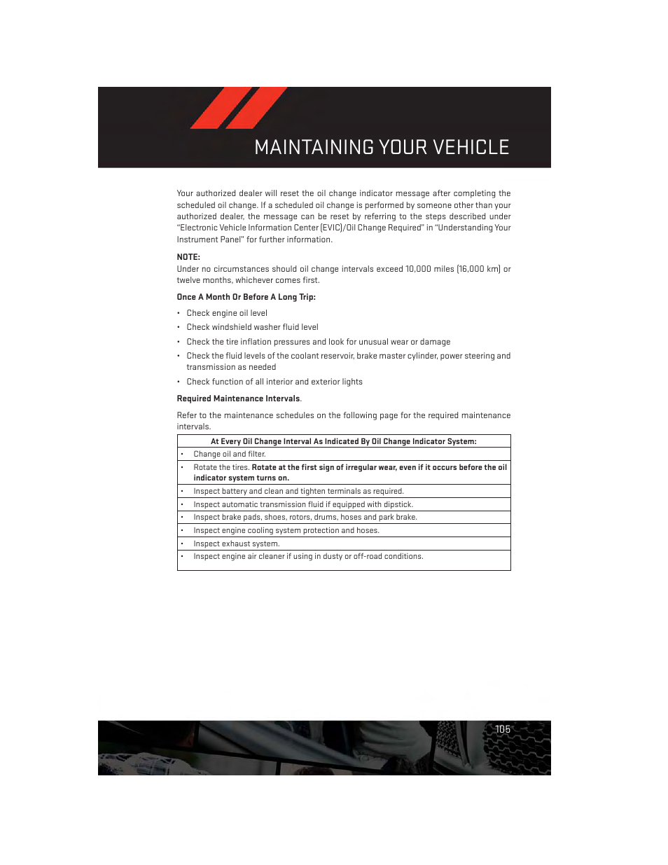 Maintaining your vehicle | Dodge 2013 Grand_Caravan - User Guide User Manual | Page 107 / 132