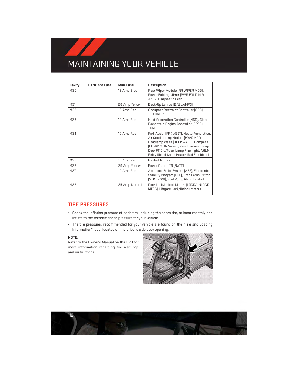 Tire pressures, Maintaining your vehicle | Dodge 2013 Grand_Caravan - User Guide User Manual | Page 114 / 132