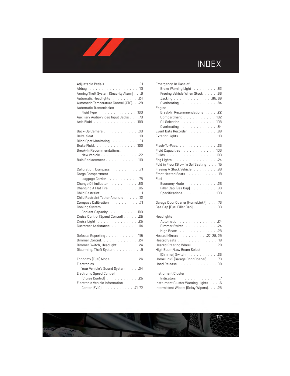 Index | Dodge 2013 Grand_Caravan - User Guide User Manual | Page 119 / 132