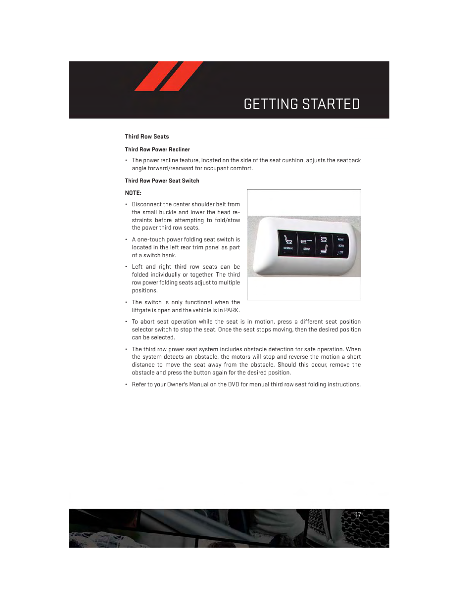 Third row seats, Getting started | Dodge 2013 Grand_Caravan - User Guide User Manual | Page 19 / 132