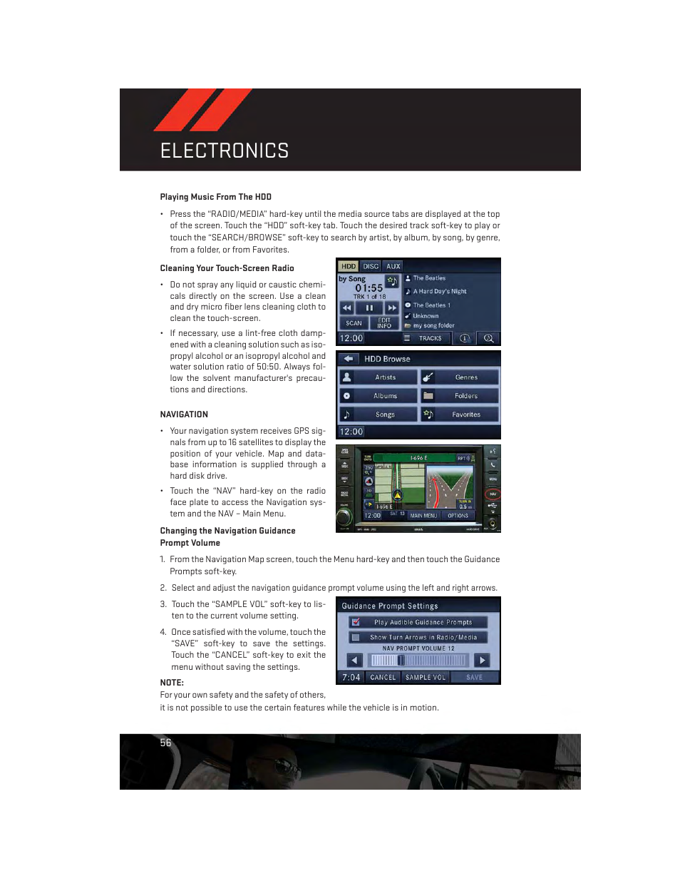 Cleaning your touch-screen radio, Navigation, Electronics | Dodge 2013 Grand_Caravan - User Guide User Manual | Page 58 / 132