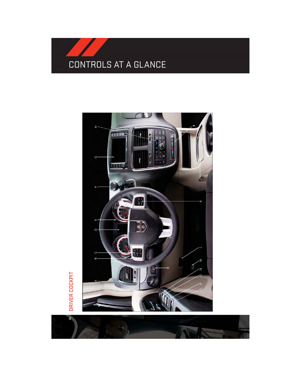 Controls at a glance, Driver cockpit | Dodge 2013 Grand_Caravan - User Guide User Manual | Page 6 / 132