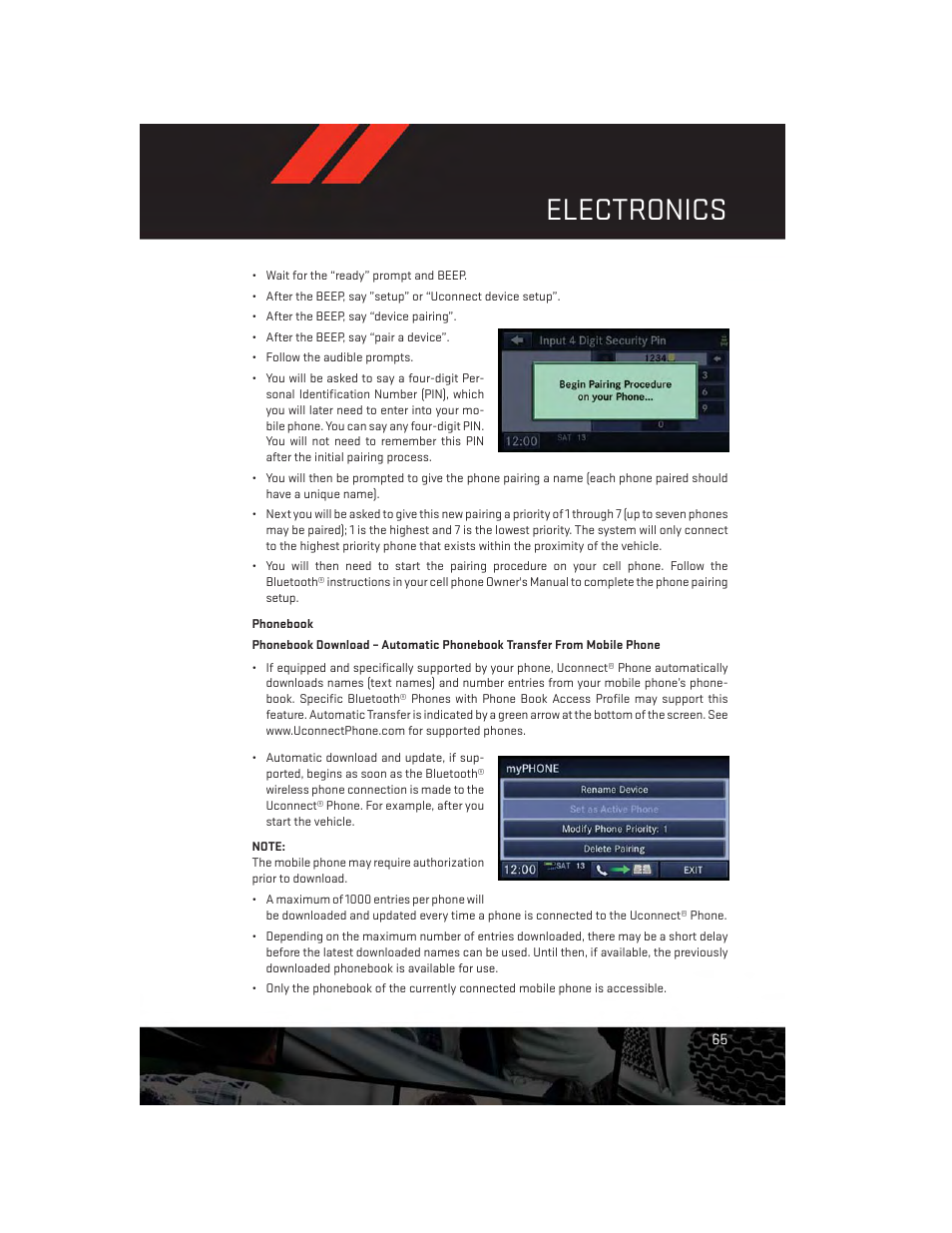 Phonebook, Electronics | Dodge 2013 Grand_Caravan - User Guide User Manual | Page 67 / 132