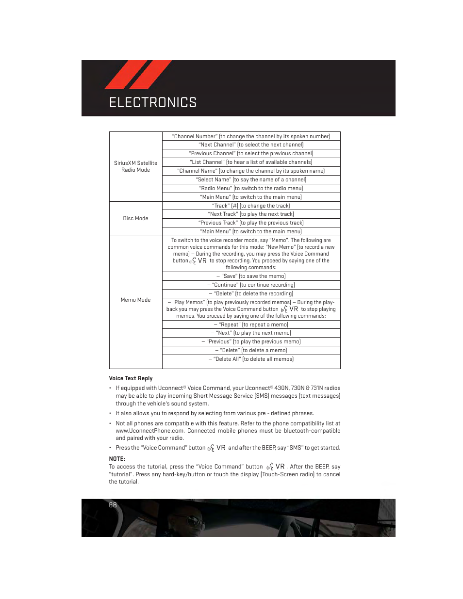 Voice text reply, Electronics | Dodge 2013 Grand_Caravan - User Guide User Manual | Page 70 / 132