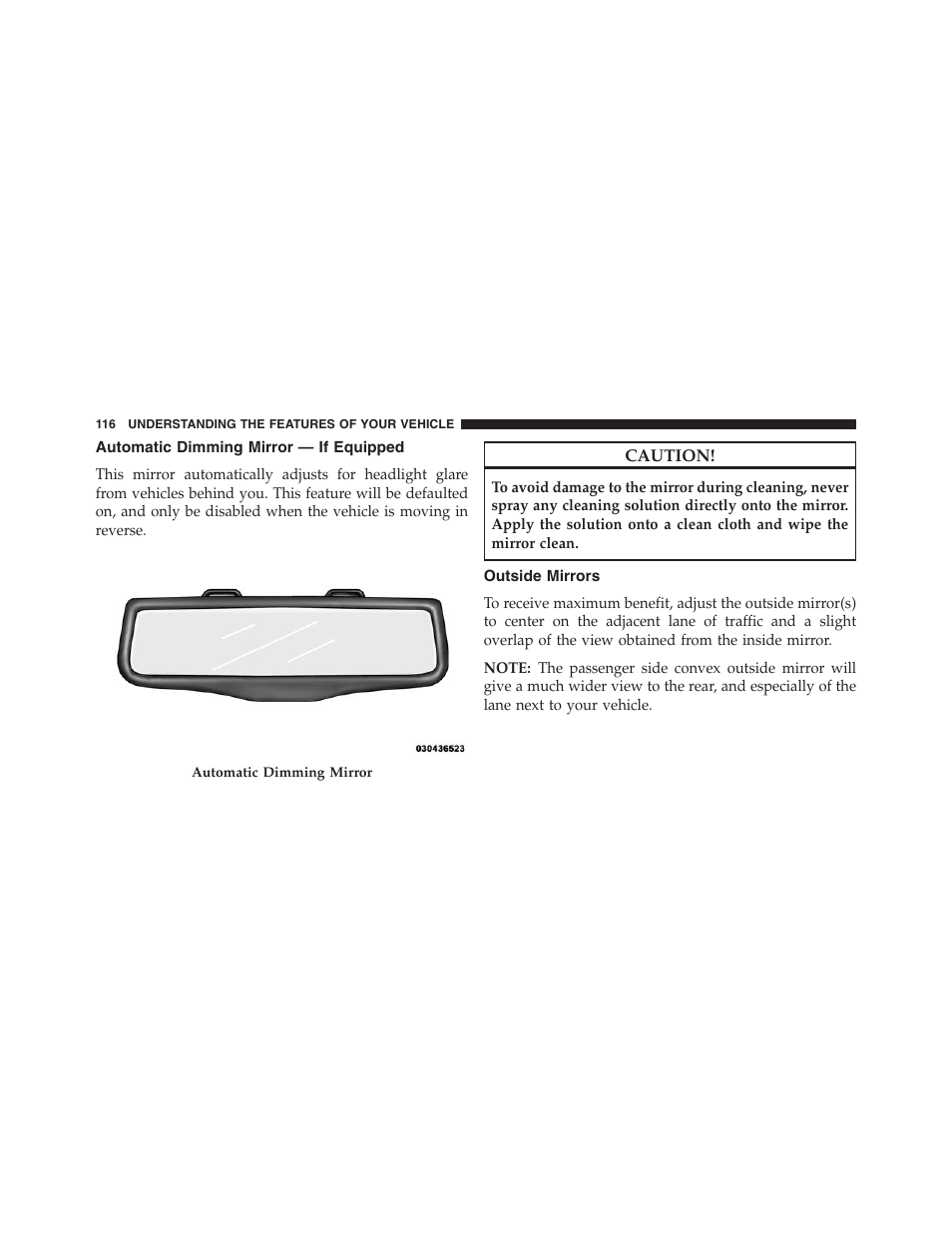 Automatic dimming mirror — if equipped, Outside mirrors | Dodge 2013 Journey - Owner Manual User Manual | Page 118 / 630