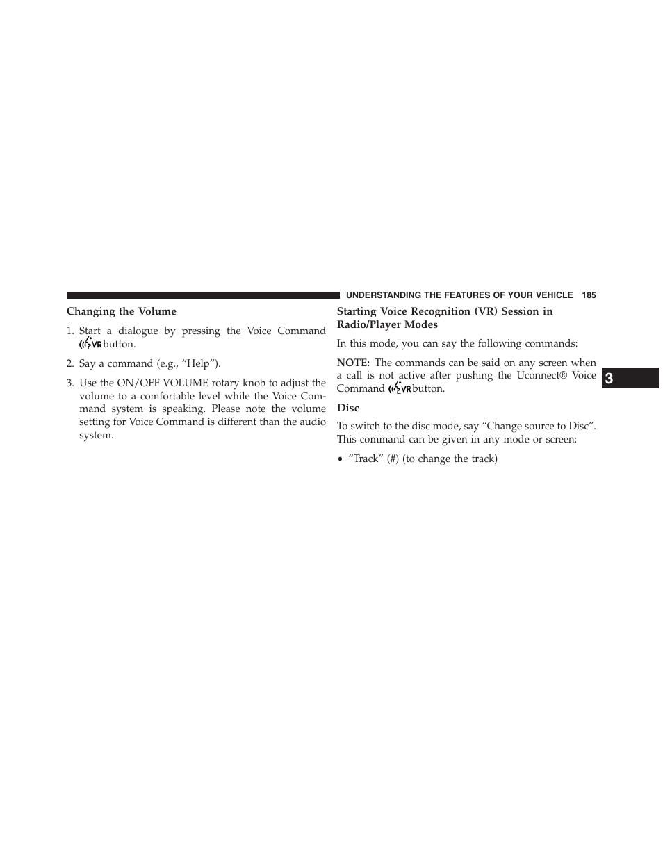Changing the volume, Disc | Dodge 2013 Journey - Owner Manual User Manual | Page 187 / 630