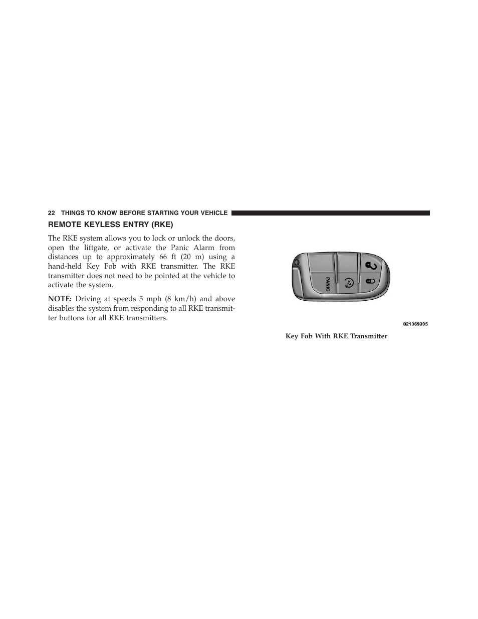 Remote keyless entry (rke) | Dodge 2013 Journey - Owner Manual User Manual | Page 24 / 630