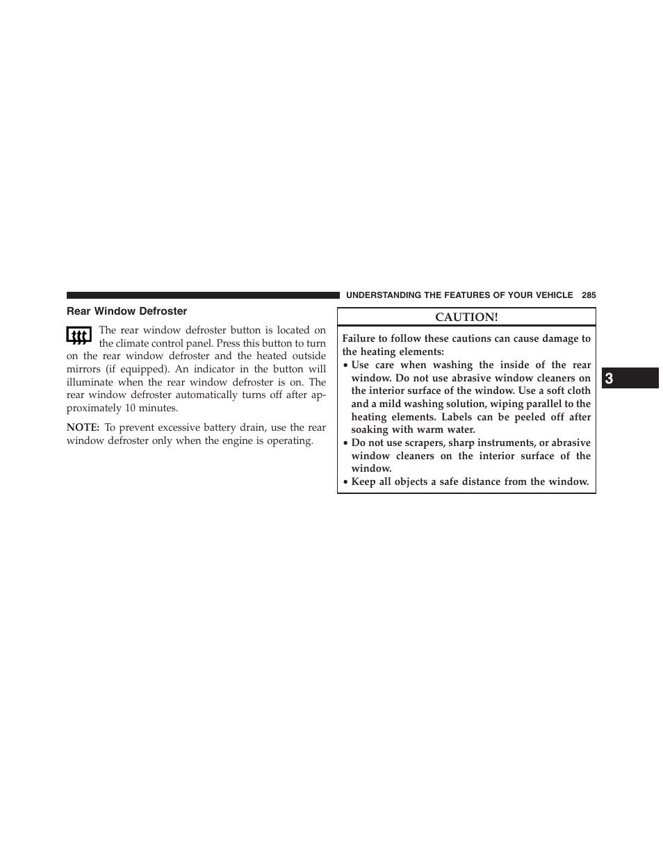 Rear window defroster | Dodge 2013 Journey - Owner Manual User Manual | Page 287 / 630