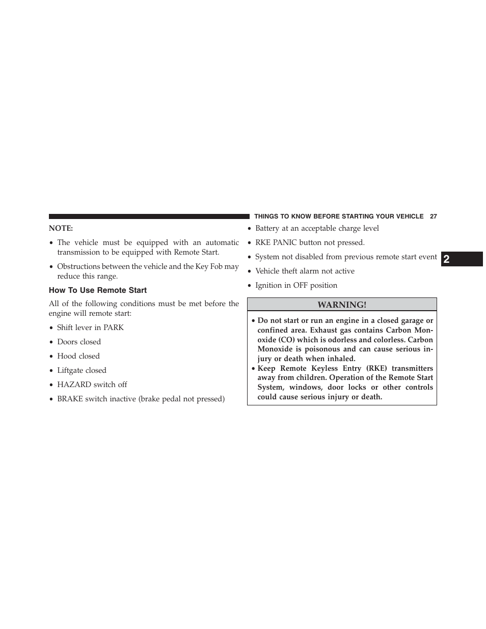 How to use remote start | Dodge 2013 Journey - Owner Manual User Manual | Page 29 / 630