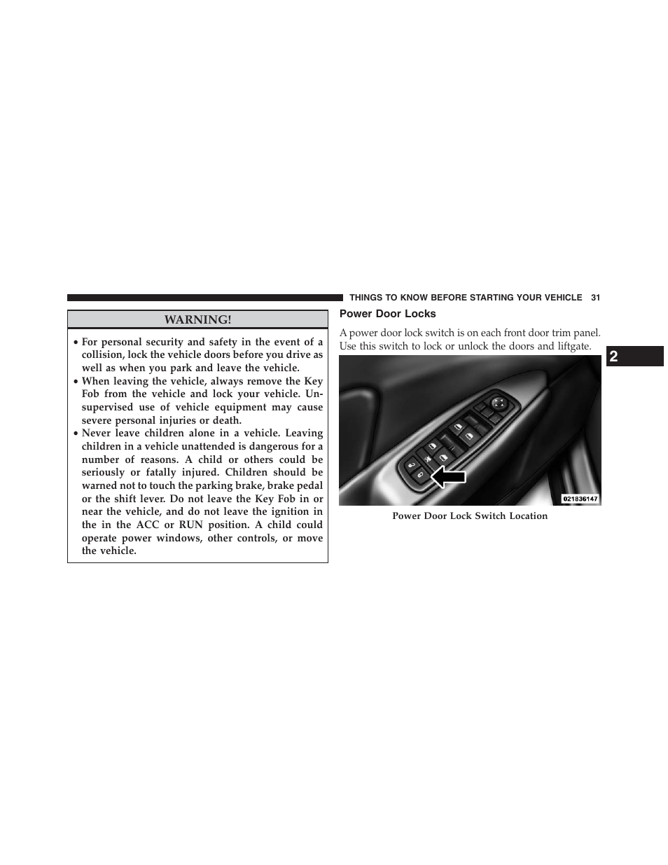 Power door locks | Dodge 2013 Journey - Owner Manual User Manual | Page 33 / 630