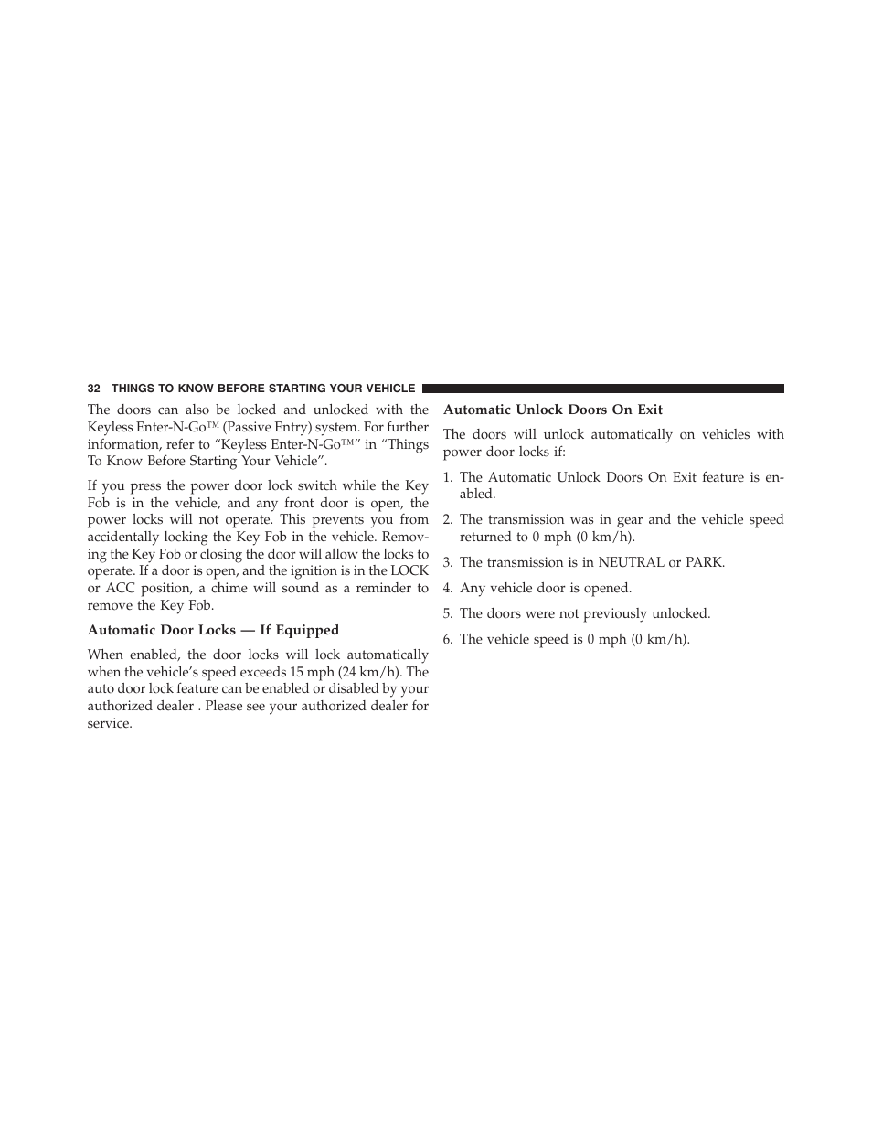 Automatic door locks — if equipped, Automatic unlock doors on exit | Dodge 2013 Journey - Owner Manual User Manual | Page 34 / 630