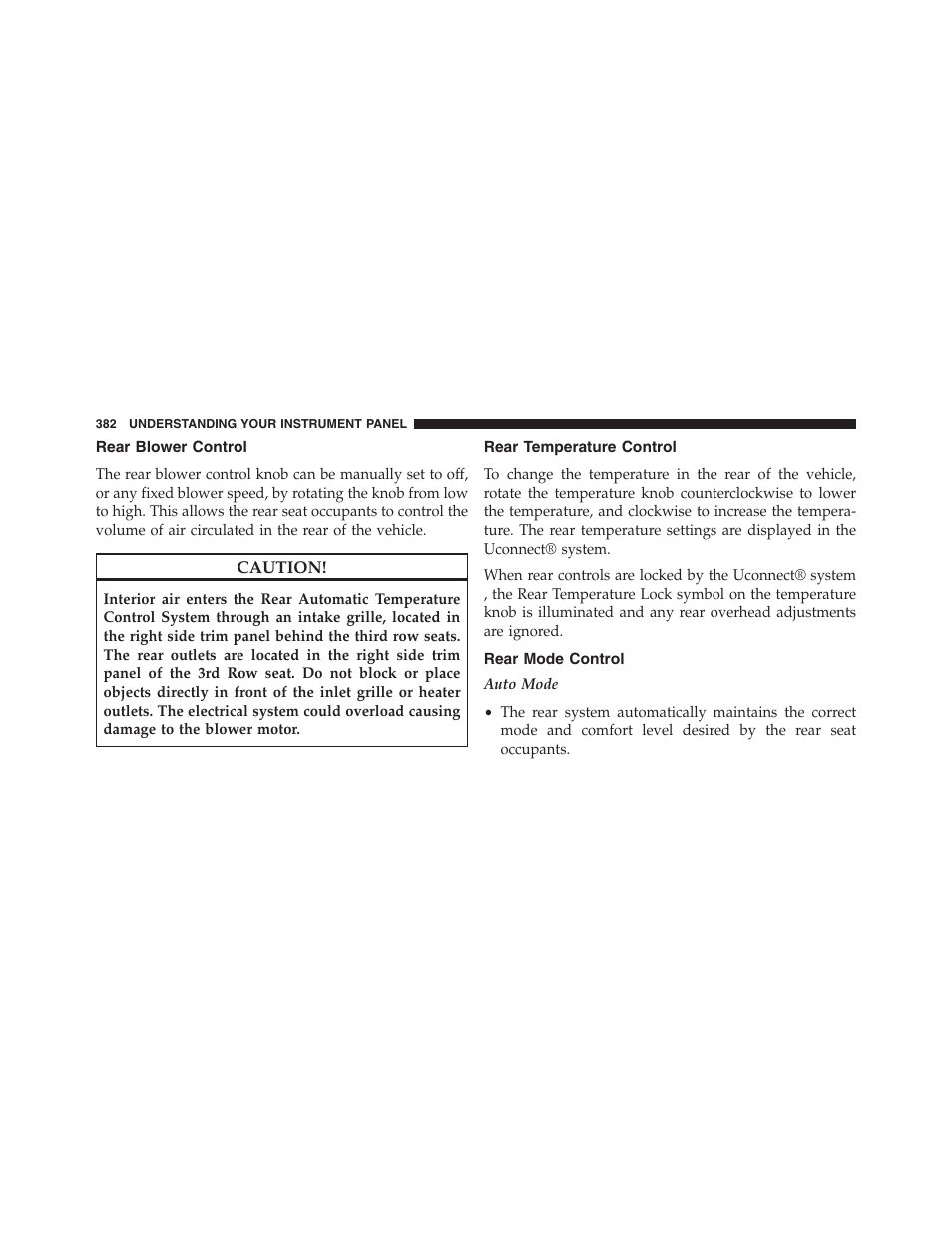 Rear blower control, Rear temperature control, Rear mode control | Dodge 2013 Journey - Owner Manual User Manual | Page 384 / 630