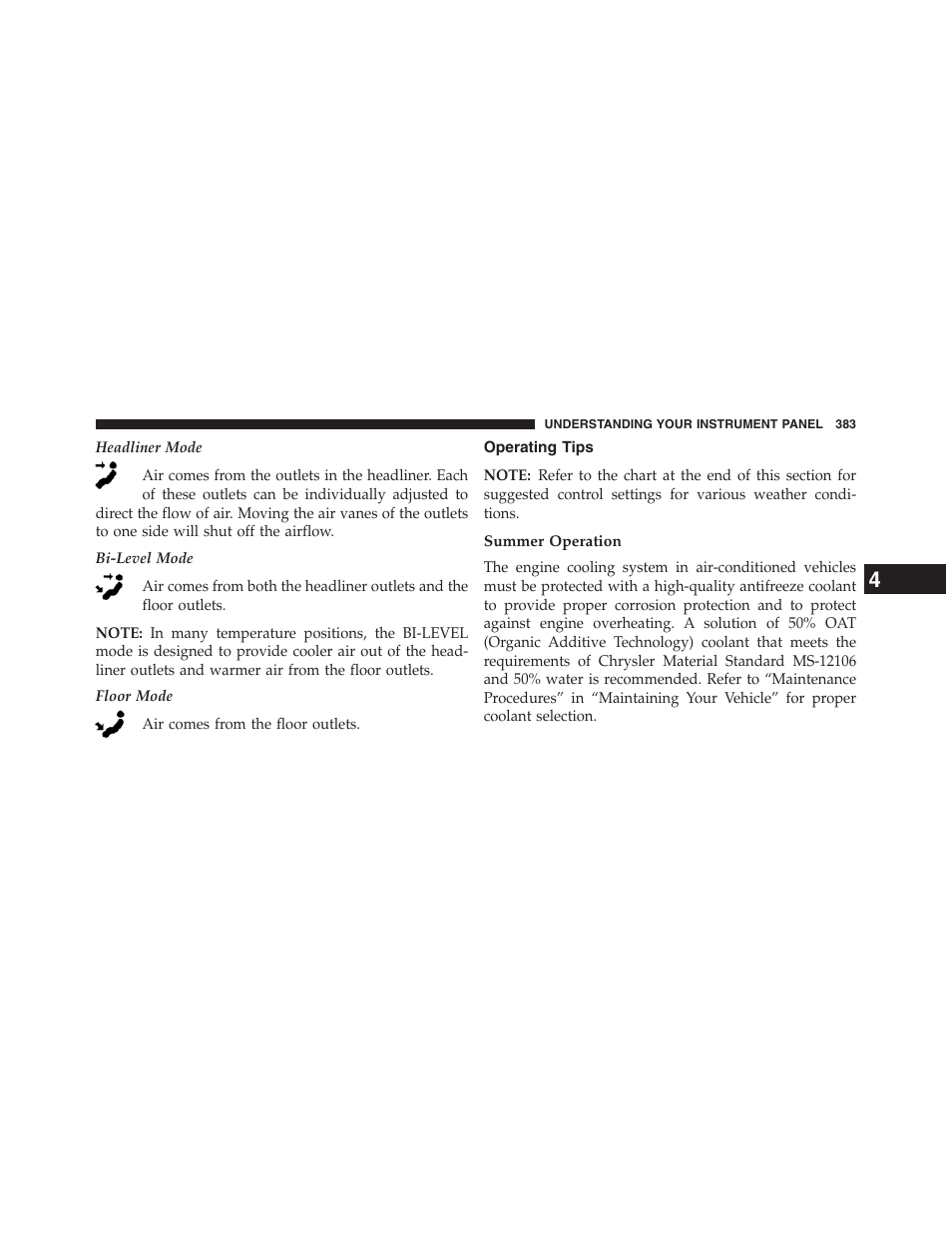 Operating tips, Summer operation | Dodge 2013 Journey - Owner Manual User Manual | Page 385 / 630