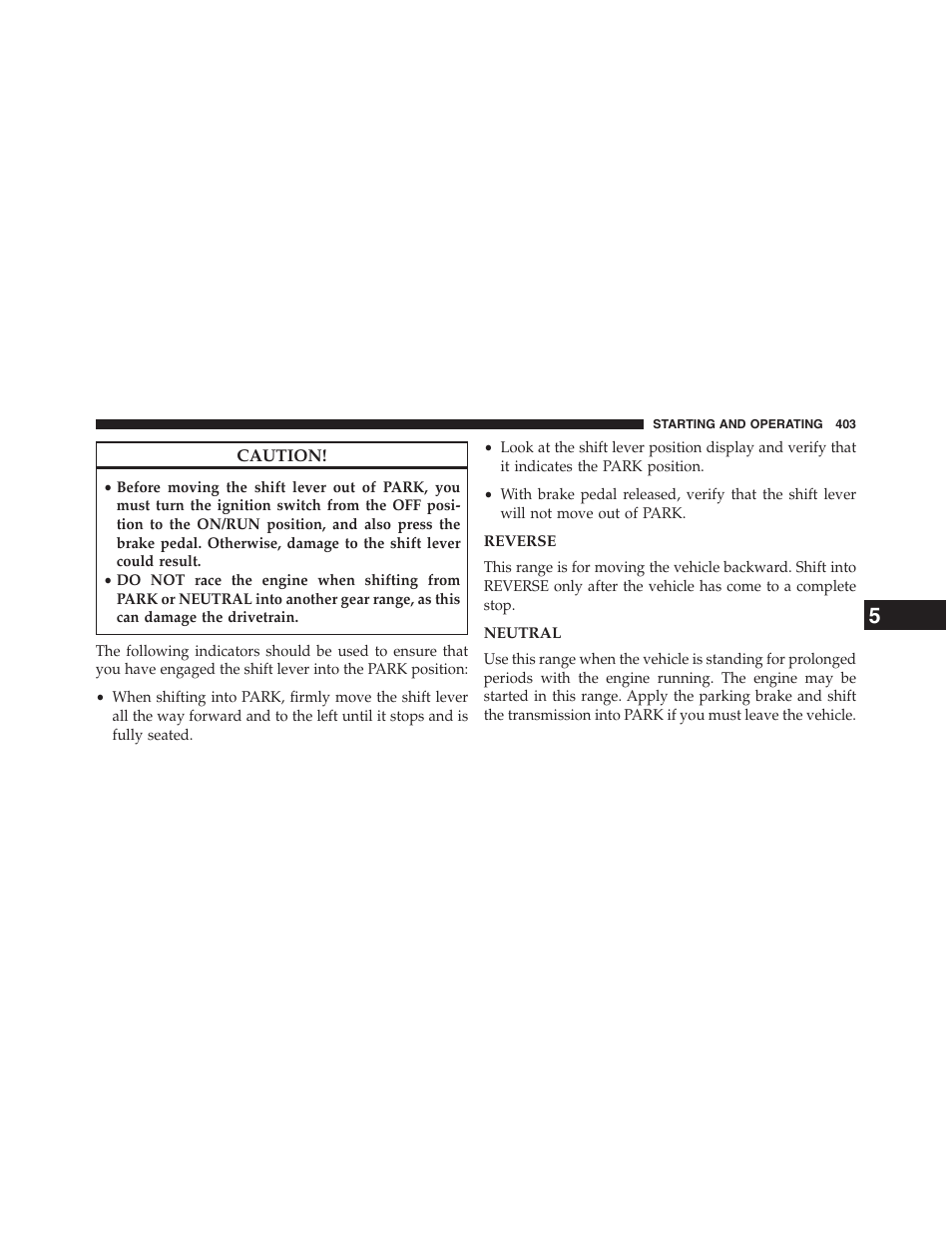 Reverse, Neutral | Dodge 2013 Journey - Owner Manual User Manual | Page 405 / 630