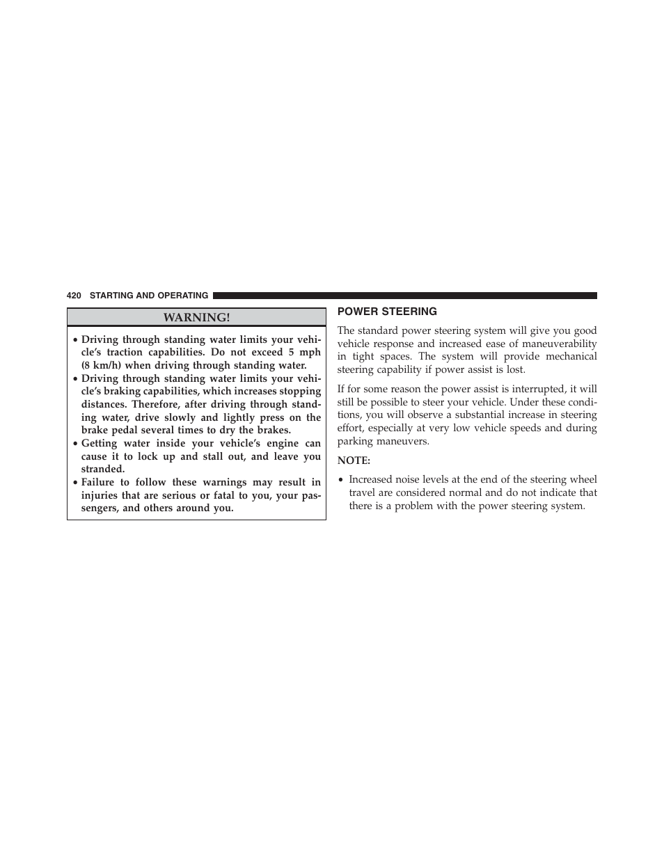 Power steering | Dodge 2013 Journey - Owner Manual User Manual | Page 422 / 630