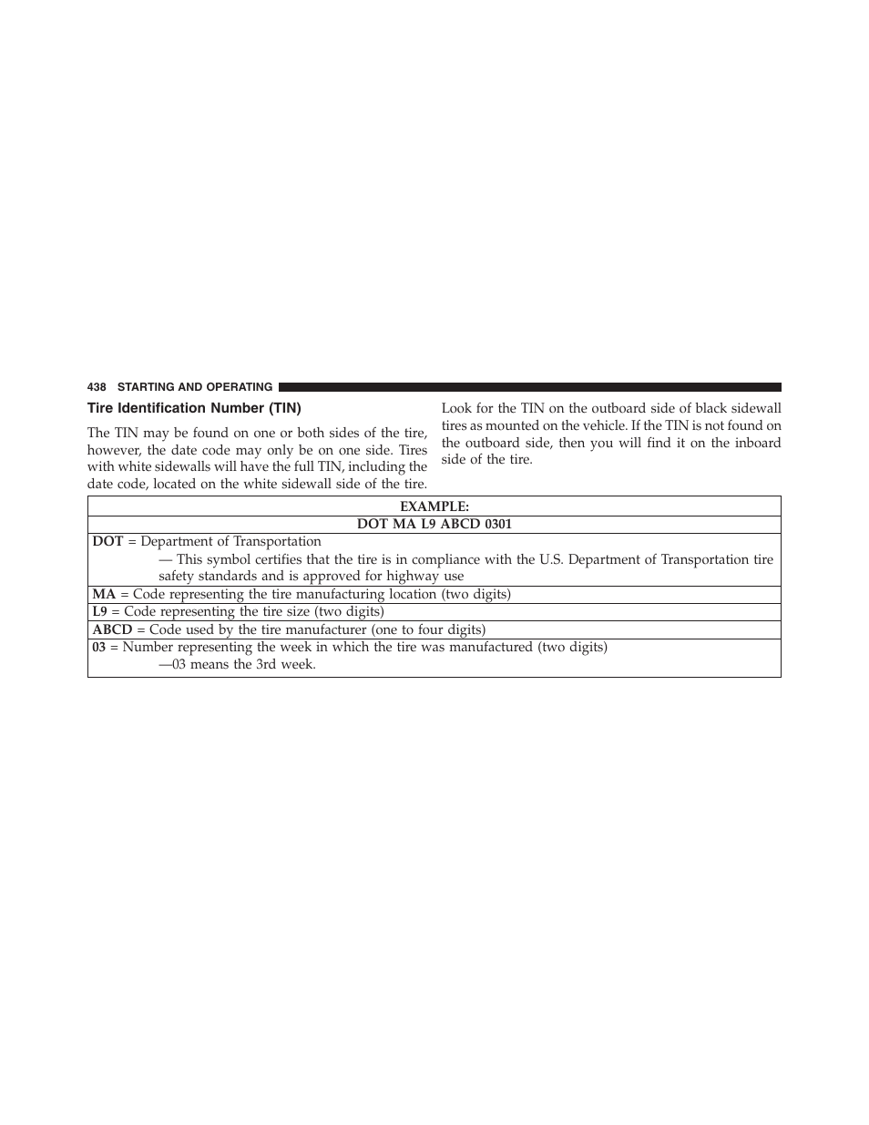 Tire identification number (tin) | Dodge 2013 Journey - Owner Manual User Manual | Page 440 / 630