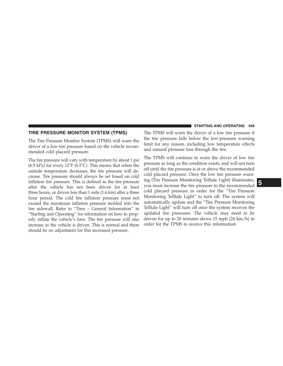 Tire pressure monitor system (tpms) | Dodge 2013 Journey - Owner Manual User Manual | Page 461 / 630