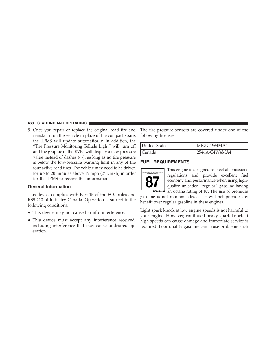 General information, Fuel requirements | Dodge 2013 Journey - Owner Manual User Manual | Page 470 / 630
