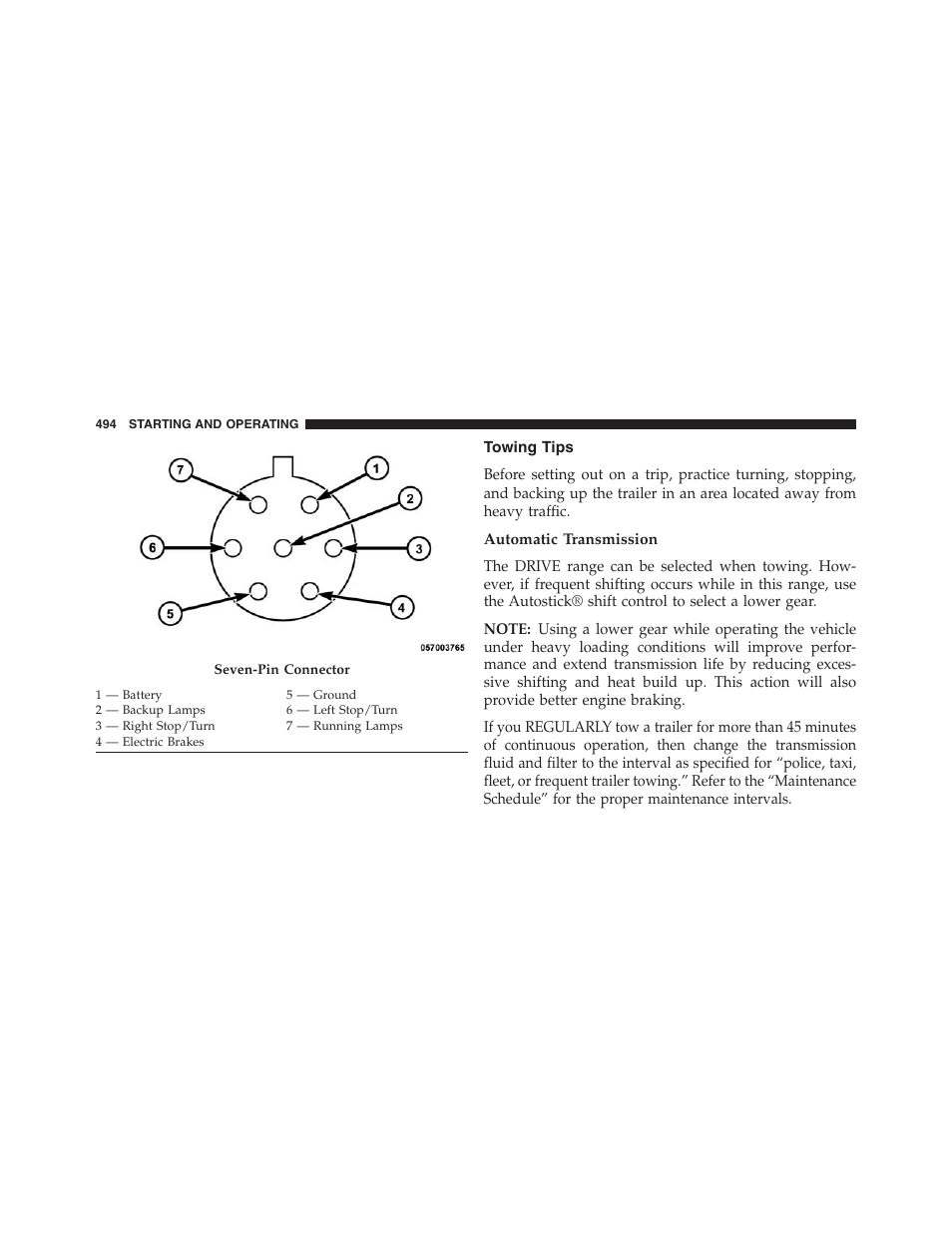 Towing tips, Automatic transmission | Dodge 2013 Journey - Owner Manual User Manual | Page 496 / 630