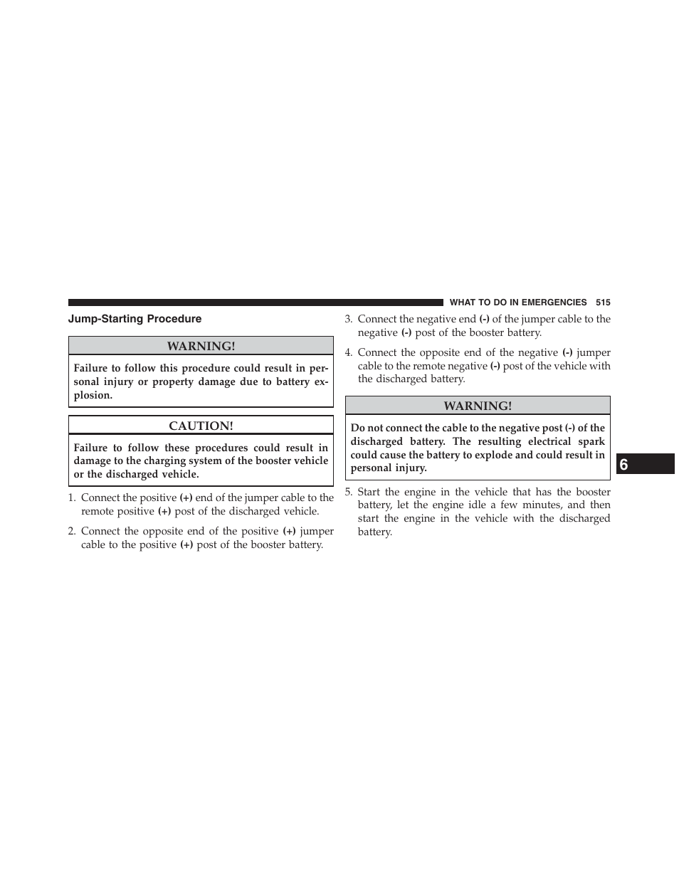 Jump-starting procedure | Dodge 2013 Journey - Owner Manual User Manual | Page 517 / 630