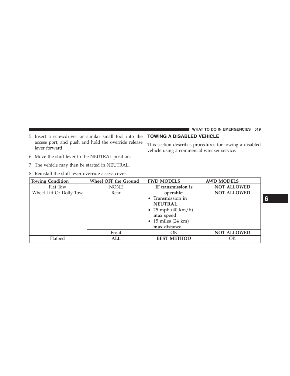 Towing a disabled vehicle | Dodge 2013 Journey - Owner Manual User Manual | Page 521 / 630