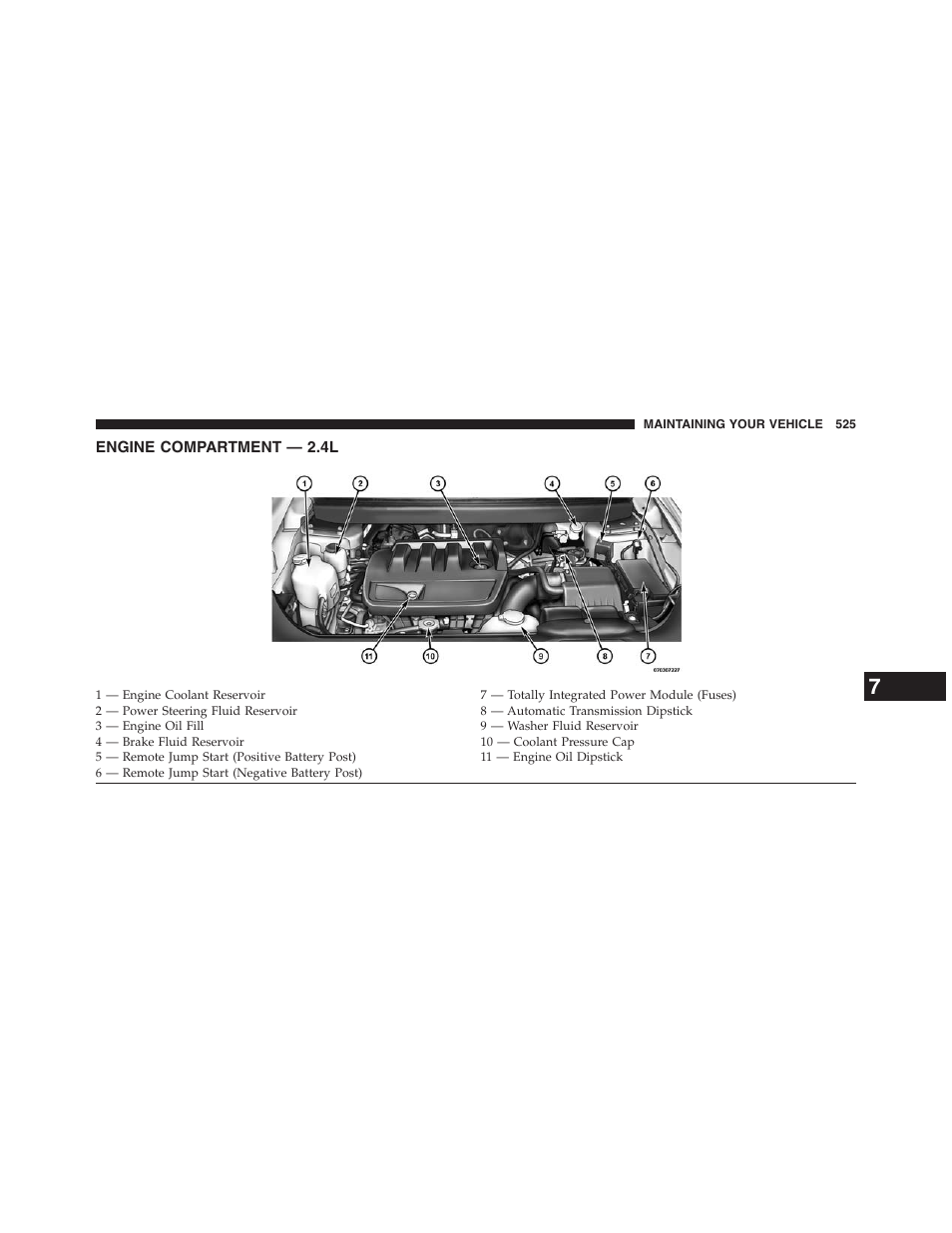 Engine compartment — 2.4l | Dodge 2013 Journey - Owner Manual User Manual | Page 527 / 630