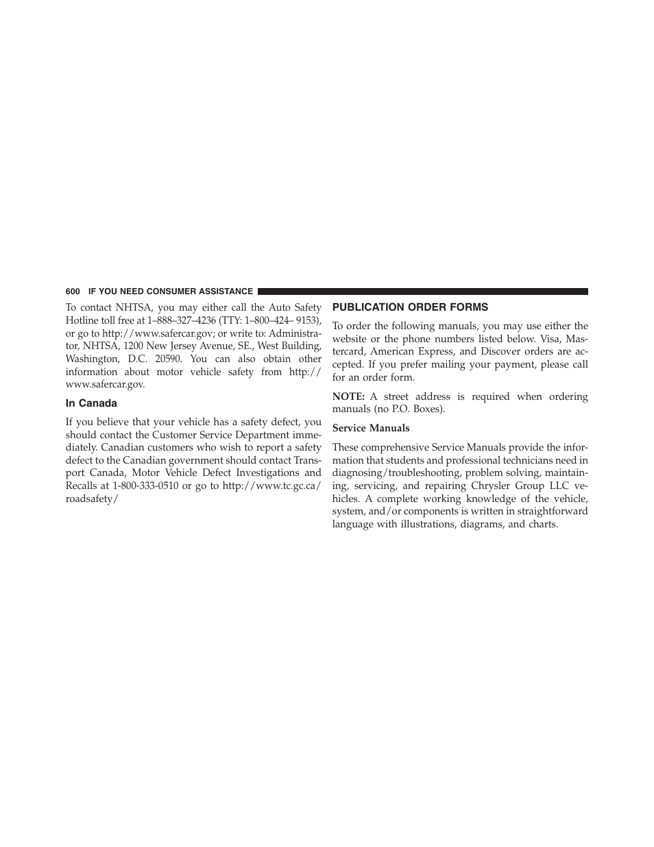 In canada, Publication order forms | Dodge 2013 Journey - Owner Manual User Manual | Page 602 / 630