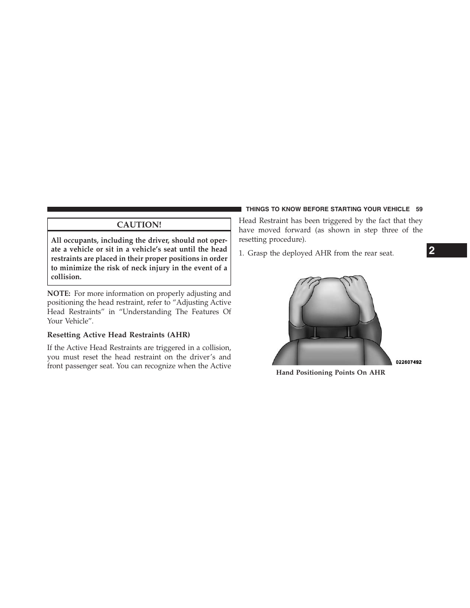 Resetting active head restraints (ahr) | Dodge 2013 Journey - Owner Manual User Manual | Page 61 / 630