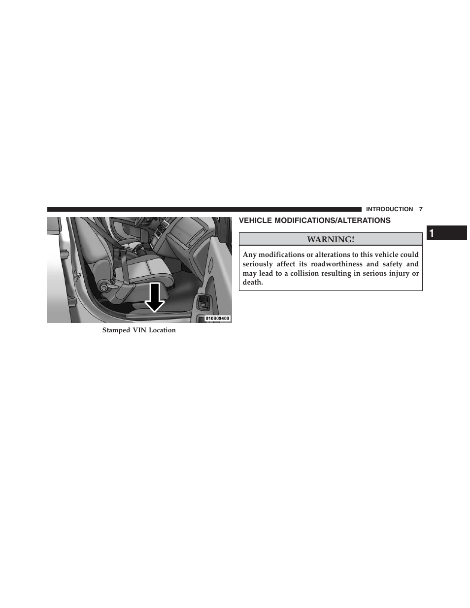 Vehicle modifications/alterations | Dodge 2013 Journey - Owner Manual User Manual | Page 9 / 630