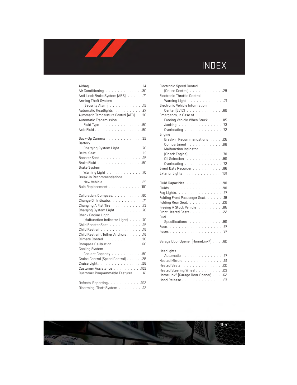 Index | Dodge 2013 Journey - User Guide User Manual | Page 107 / 116