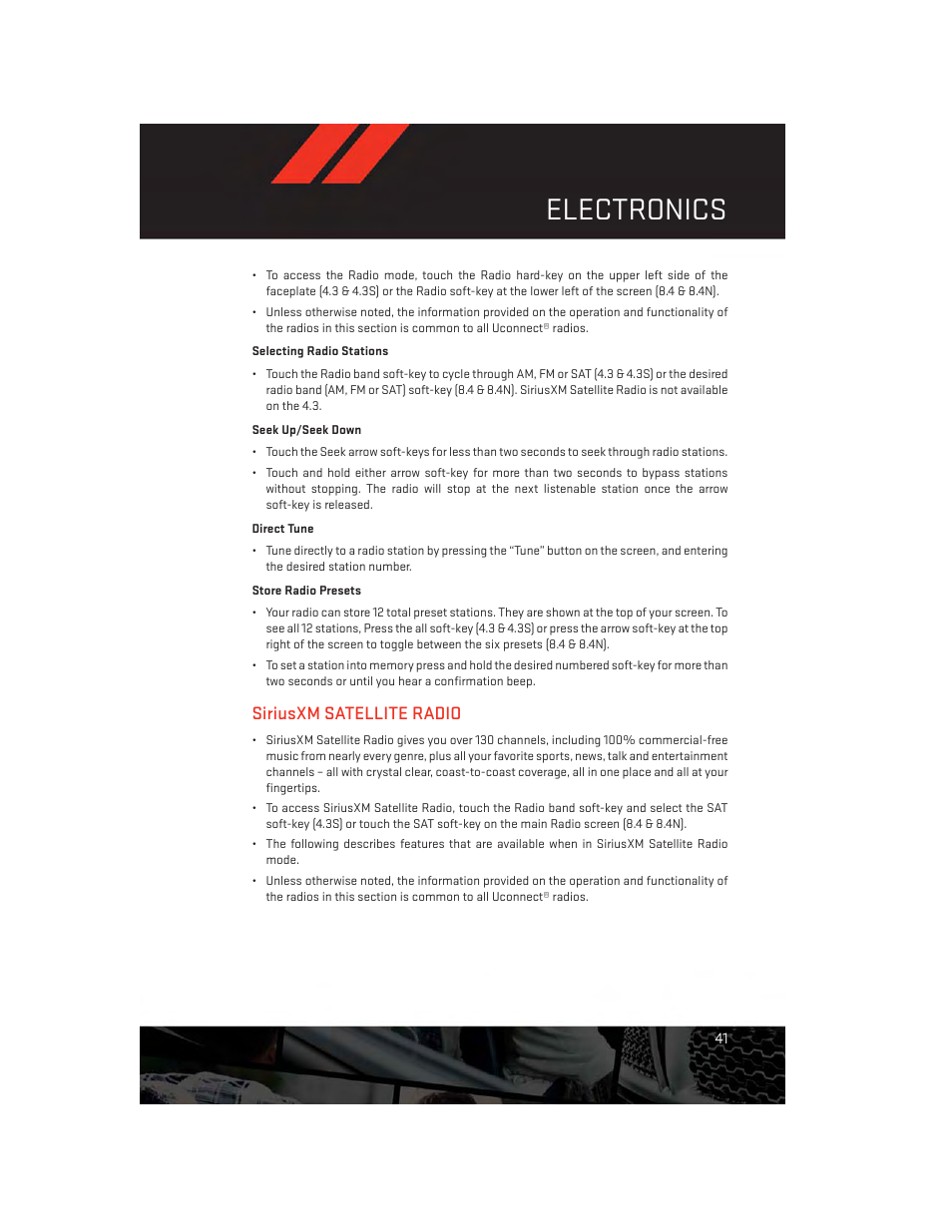 Siriusxm satellite radio, Electronics | Dodge 2013 Journey - User Guide User Manual | Page 43 / 116