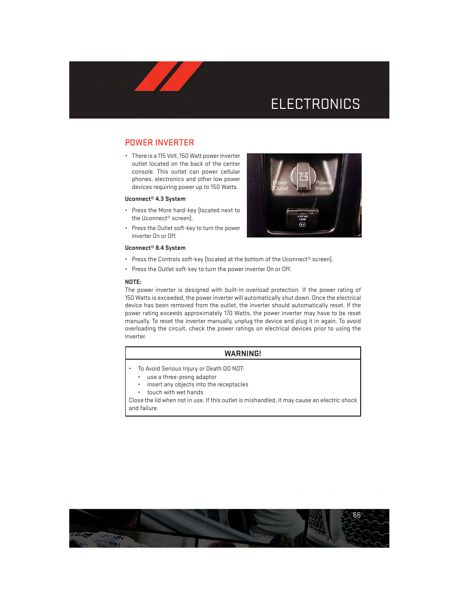 Power inverter, Electronics | Dodge 2013 Journey - User Guide User Manual | Page 67 / 116