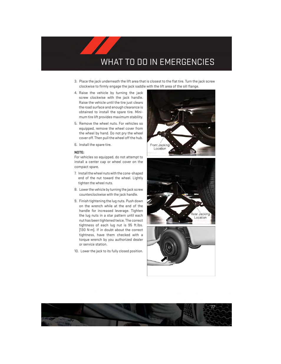 What to do in emergencies | Dodge 2013 Journey - User Guide User Manual | Page 79 / 116