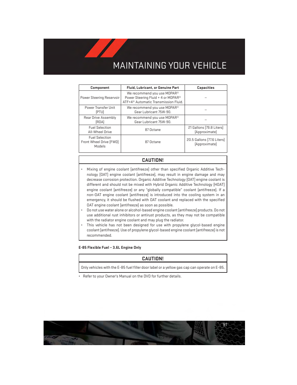 Maintaining your vehicle, Caution | Dodge 2013 Journey - User Guide User Manual | Page 93 / 116