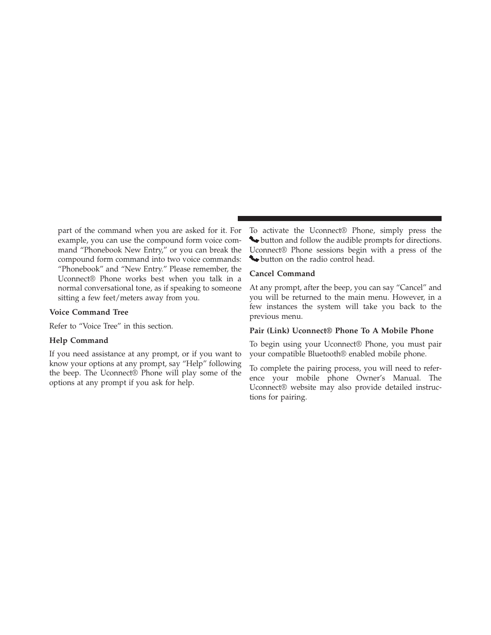 Voice command tree, Help command, Cancel command | Pair (link) uconnect® phone to a mobile phone | Dodge 2014 Avenger - Owner Manual User Manual | Page 118 / 517