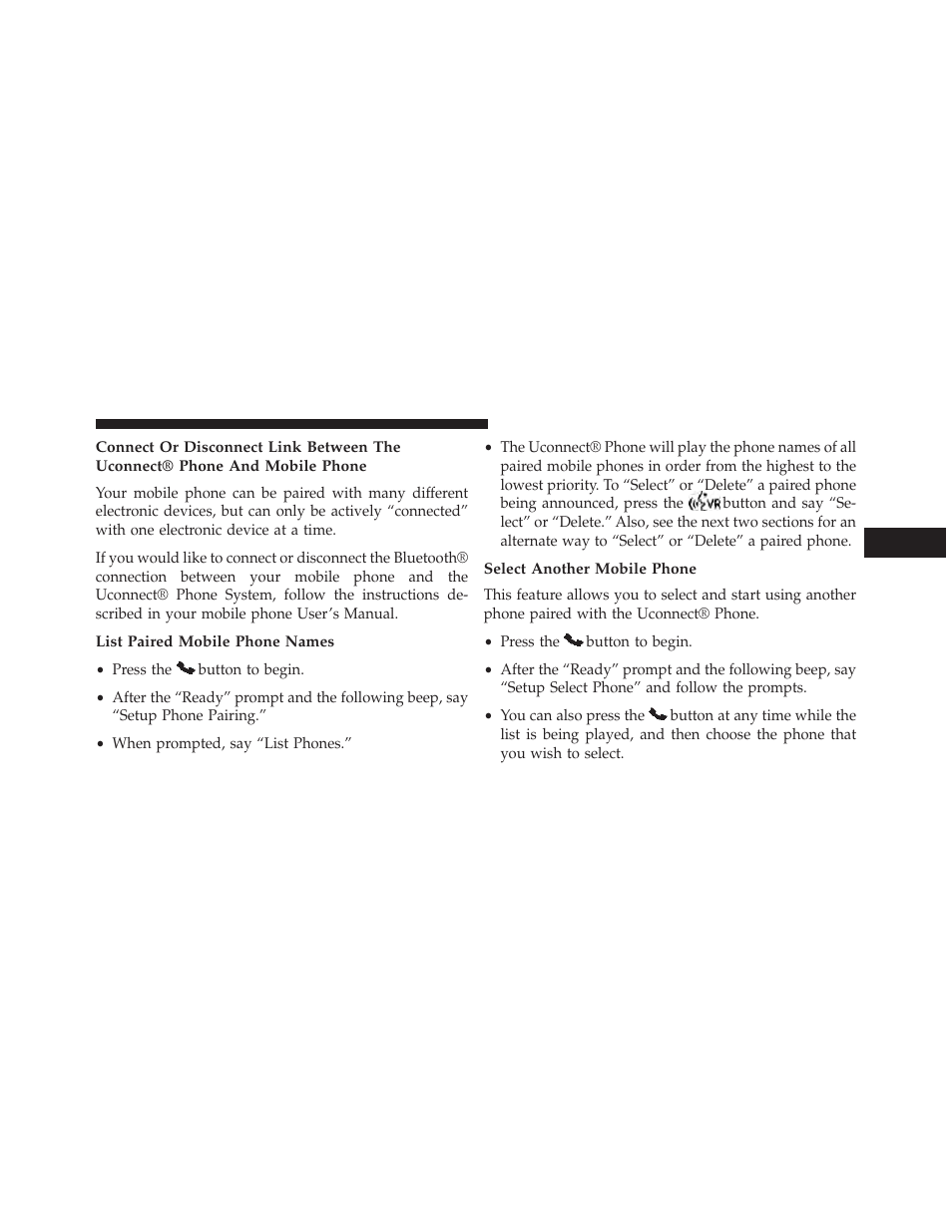 List paired mobile phone names, Select another mobile phone | Dodge 2014 Avenger - Owner Manual User Manual | Page 133 / 517