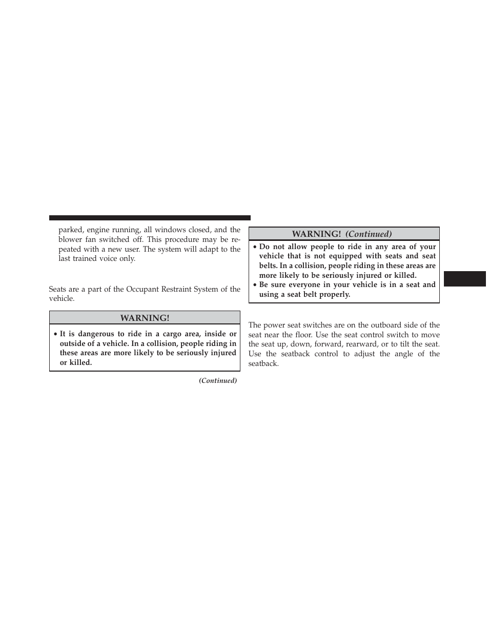 Seats, Power seats — if equipped | Dodge 2014 Avenger - Owner Manual User Manual | Page 151 / 517