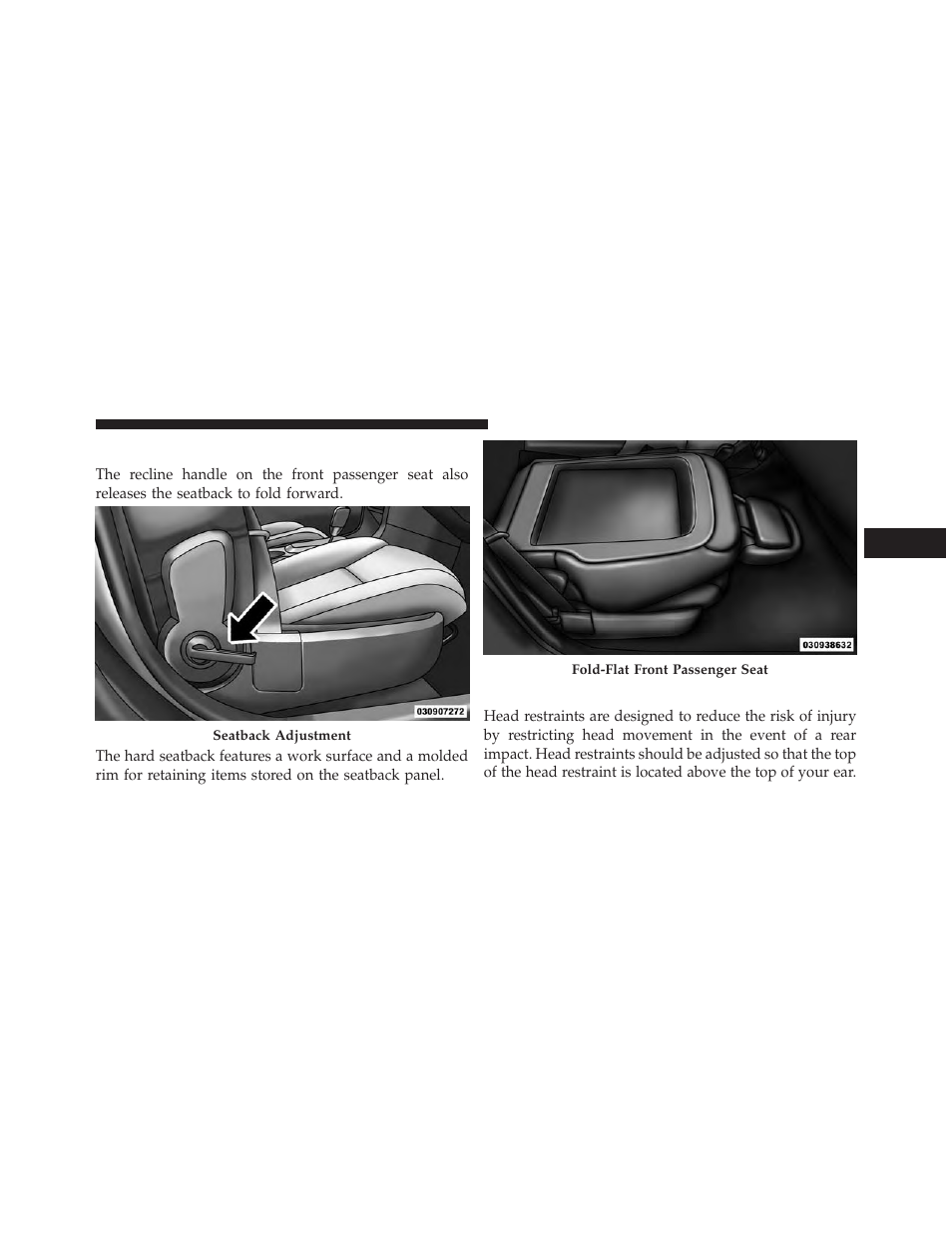 Fold-flat front passenger seat, Head restraints | Dodge 2014 Avenger - Owner Manual User Manual | Page 159 / 517